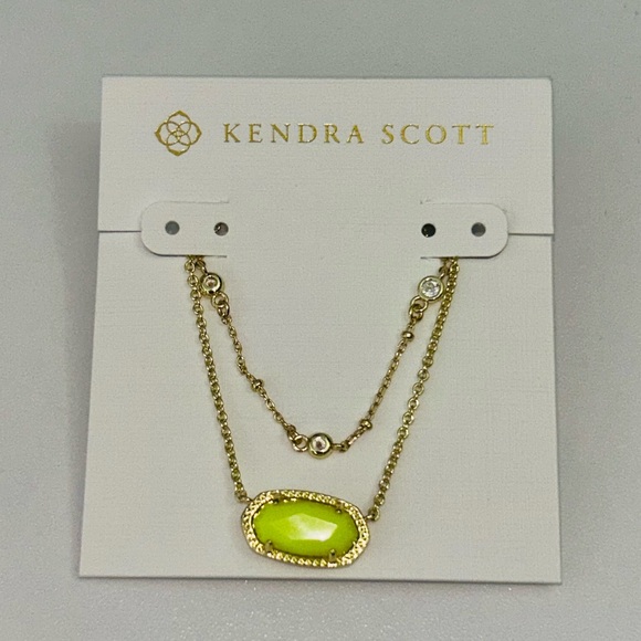 Kendra Scott Elisa Gold Necklace w/ Neon Yellow Pendant + BONUS Necklace NWT - Picture 3 of 7